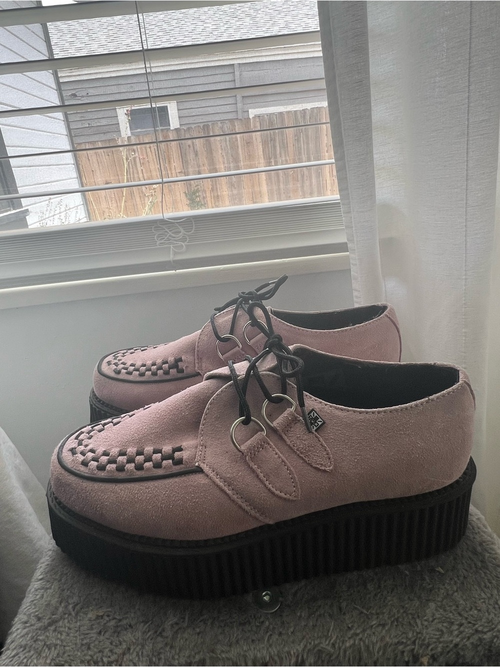 T.U.K Pink Suede Platform Creeper Lace-Up Shoes